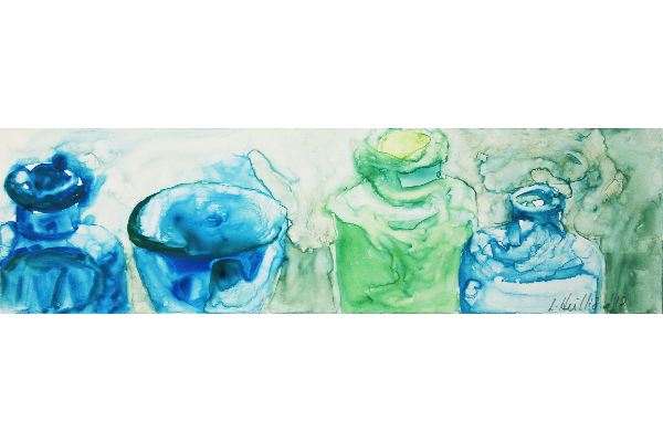 Bottle Tops, Gouache on Yupo, 8x4 in.